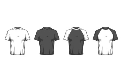 Flat T shirt mockup. Blank white and black t-shirt variants template&2C;