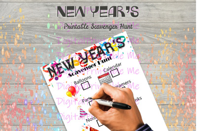 New Years Scavenger Hunt Printable, Kids Activity, New Years Eve Party