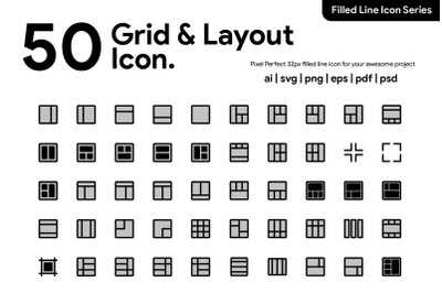 50 Grid &amp; Layout Icon Filled Line