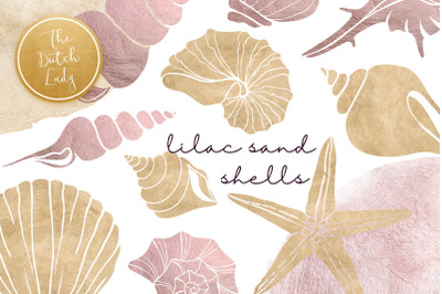 Lilac &amp; Sand Seashell Clipart Set