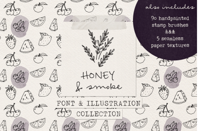 Honey and Smoke font and illustration collection