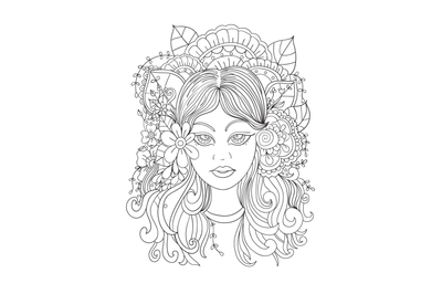 Digital coloring book pages&2C; Girls and Flowers Vol. 1