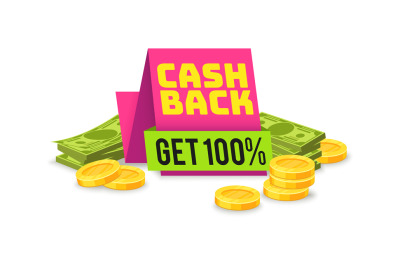 Sale cashback tag. Money saving sign with ribbon, vector shopping offe