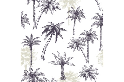 Palm tree seamless pattern. Beautiful island landscape exotic nature w