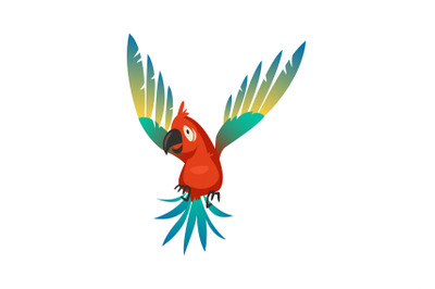 Cute parrot. Colorful beautiful jungle cartoon bird, isolated vector w