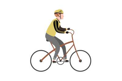 Cyclist cartoon character. Happy man riding bicycle in special clothes