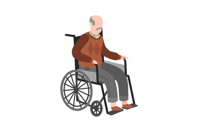 Disabled elderly man on wheelchair. Old adult person, healthcare vecto