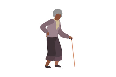 Elderly woman walking. Grandmother character with gray hair , isolated