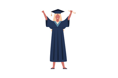 Graduated student. Vector girl wearing graduation robe with education