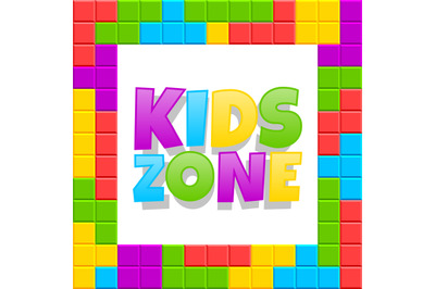 Kids zone playground logo. Vector poster cartoon design for fun kid pa