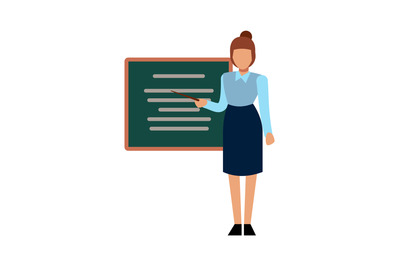 School teacher. Woman presenting or explaining in front of graphic boa