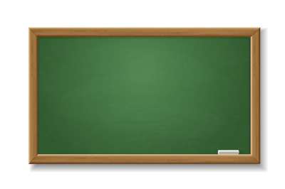 Green blackboard. Empty realistic old chalkboard with wooden frame iso