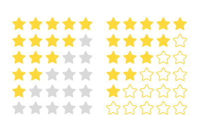 Five star rating. Modern rated objects for feedback bar, vector review