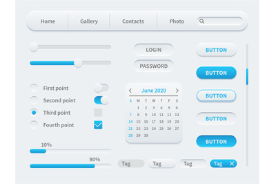 White interface elements. Universal ui template for mobile application