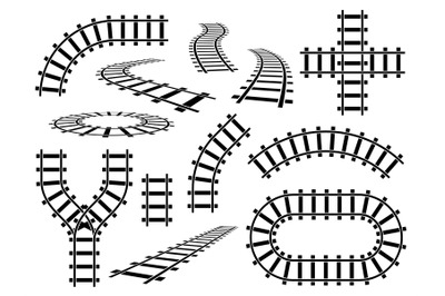 Railroad elements. Curved, straight and wavy rail tracks. Railway rail