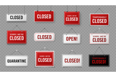 Closed sign. Information signboard with rope for business, site and se