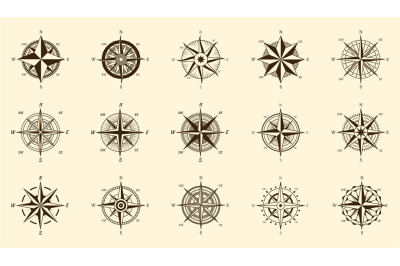 Compass set. North and south direction measure on isolated engraving l