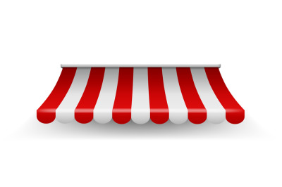 Shop awning. Shopping striped tent for market grocery or restaurant, v