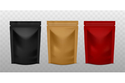 Plastic sachet pouch. Coffee zip package golden, black and red color,