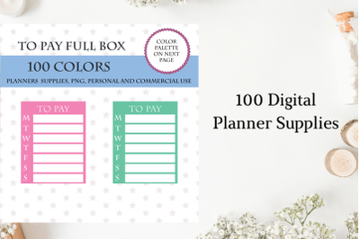 Weekly Money Stickers Payment Tracker&2C; To Pay Full Box Weekly Planner