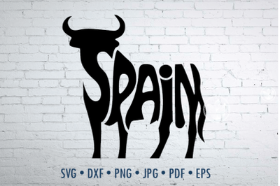 Spain Word Art design, Spain bull jpg, png, eps, svg, dxf