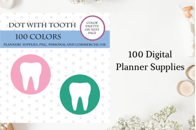 100 Round Dot Planner with Tooth&2C; Tooth Planner Sticker&2C; Dentist stick