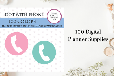 100 Round Dot Planner with Phone&2C; To Call Planner Sticker&2C; Phone sticker icons