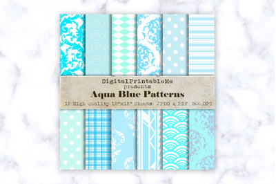 Blue Digital Paper, Aqua, Baby Blue, Pattern, Digital Paper pack, Patt