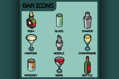 Bar color outline isometric icons