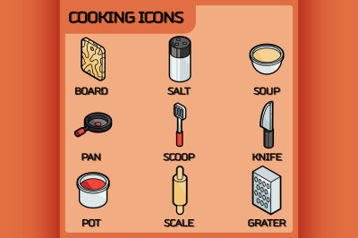 Cooking color outline isometric icons