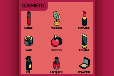 Cosmetic color outline isometric icons