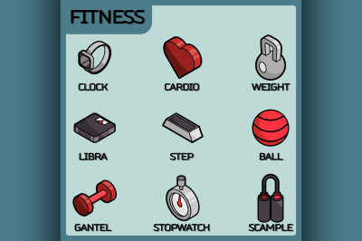 Fitness color outline isometric icons