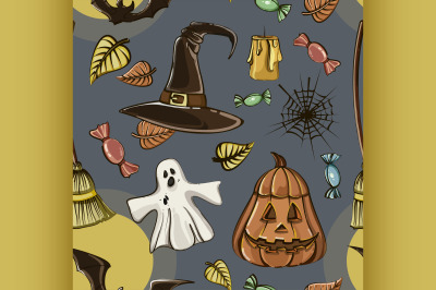 Happy Halloween hand drawn pattern