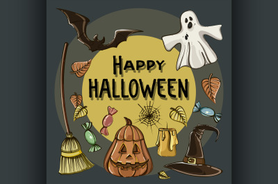 Happy Halloween hand drawn illustrations