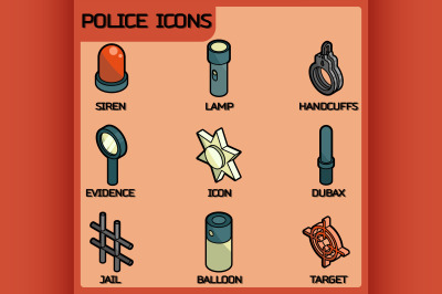 Police color outline isometric icons