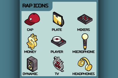 Rap color outline isometric icons