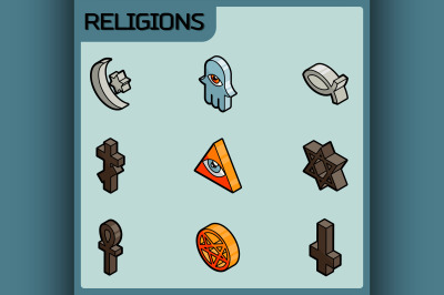 Religions color outline isometric icons