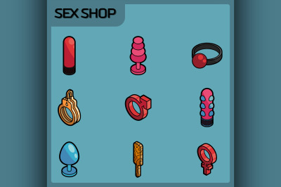 Sex shop color outline isometric icons