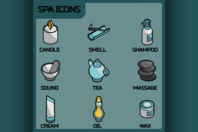 Spa color outline isometric icons