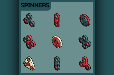 Spinners color outline isometric icons