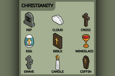 Christianity color outline isometric icons