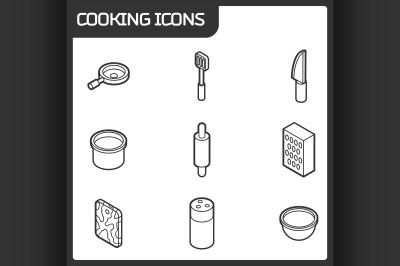 Cooking outline isometric icons