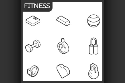 Fitness outline isometric icons