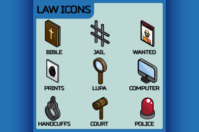 Law color outline isometric icons