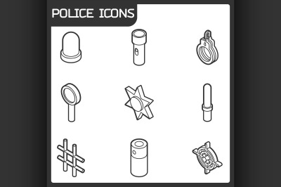 Police color outline isometric icons