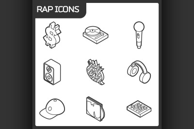 Rap outline isometric icons