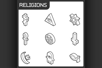 Religions outline isometric icons