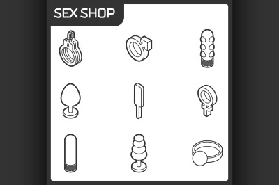 Sex shop outline isometric icons