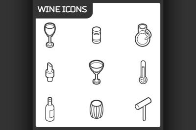 Wine outline isometric icons