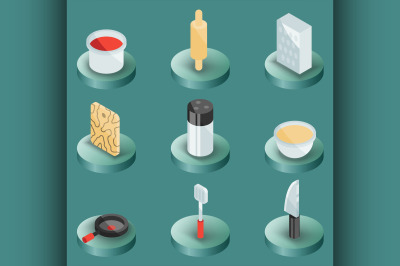 Cooking color isometric icons